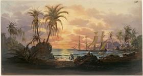 Ansicht der ""Costa chica"" südlich von Acapulco bei Sonnenuntergang