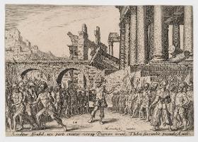Das Volk Israel spaltet sich zwischen Ibni und Omri (1 Kön 16:21), Blatt 14 aus der Folge "Die Unglücke des jüdischen Volkes"