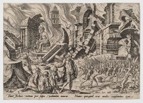 Die Zerstörung von Ai und die Steinigung Achans (Jos 7:25, 8:19-20), Blatt 8 aus der Folge "Die Unglücke des jüdischen Volkes"