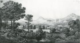 "Aussicht vom Palast des Prinzen Valguarnera auf einen Teil der Bagaria bei Palermo und den Golf von Cefalù"
