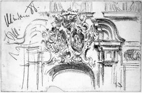 Barocke Portalbekrönung  mit Kartuschen und Reliefs in München