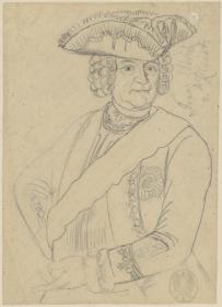 Franz Ulrich von Kleist, Generalleutnant, Halbfigur etwas nach links, Kopf nach rechts. Durchzeichnung