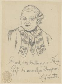 Otto Balthasar von Thun, Generalmajor und Chef des Dragoner-Regiments Nr. 3. Durchzeichnung