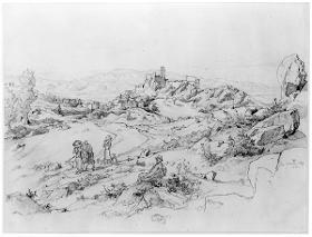 Blick auf Olevano, vorn Landleute