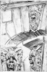 Masken am Schlussstein und an Pilastern in Würzburg