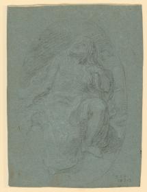 Männliche Figur, emporblickend, im Medaillon
