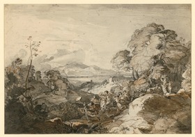 Italienische Landschaft mit figürlicher Staffage (Winzerfest)