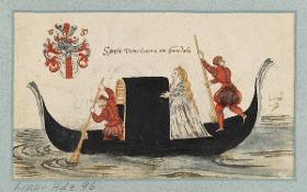Stammbuchblatt: Venezianische Braut in einer Gondel