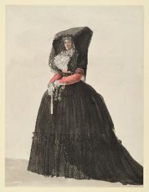 Frau in schwarzen Rock und verschleierter Haube