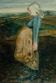 Bäuerin in Märzlandschaft