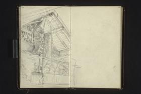 Galerie eines Bauernhauses mit aufgestapeltem Holz