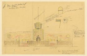 Missouri, Vereinigte Staaten. Synagoge und Gemeindezentrum B`Nai Amoona, University City, St.Louis. Skizzen zur Estrade - Teilaufriß der Estrade und vier Details zur Bekrönung des Toraschreins