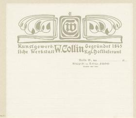 Briefpapier mit Briefkopf der Kunstgewerblichen Werkstatt W. Collin