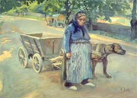 Alte Frau mit Hundefuhrwerk (Fälschung nach Heinrich Zille)