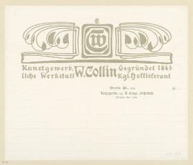 Briefpapier mit Briefkopf der Kunstgewerblichen Werkstatt W. Collin