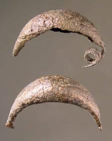 Vier Fibeln des Typus wie Misc. 7982; der Bügel unten geschlossen (aber hohl), Form von oben (Zeichnung = lanzettförmig) mit Linien verziert; dazu ein ring wie die von Misc. 7983