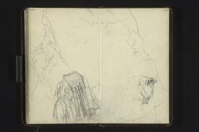 Frau und Kind mit Hut (verworfen), Katzenkopf, Landschaftsumrisse