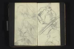 Hundestudien, Cellospieler, Frauengestalt