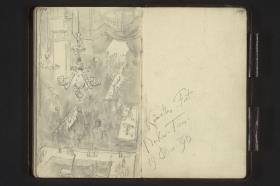 Saal mit Tafeln und Kronleuchter beim Künstlerfest "Becker-Feier"  am 19.12.1890