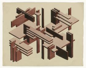 Komposition von Elementen in Rot (Kompositionsstudien, geometrisch)