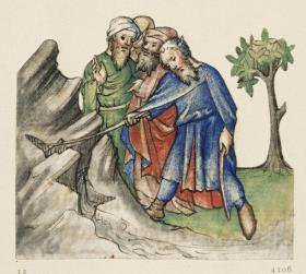 Moses schlägt Wasser aus dem Felsen