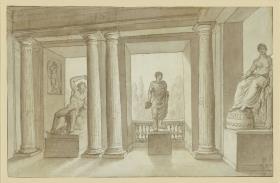 Villa Albani, Säulengang mit drei Statuen
