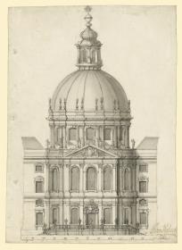 Fassadenaufriss zur Kirche im Oval