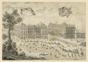 Ansicht der Würzburger Residenz, Nordbau, mit Fensterdekoration
