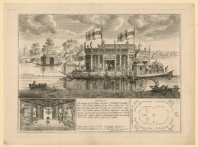 Illuminiertes Schiff von Karl III. Philipp von der Pfalz auf der Oder in der Nähe von Breslau 1706