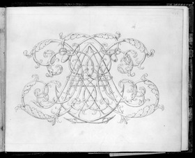 Die verschlungenen Initialen der Anne de Chambré kalligraphisch verziert