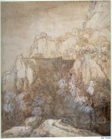 Gebirgslandschaft mit Architektur