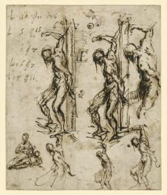 Sechs Skizzen des heiligen Sebastian und eine Madonna mit Kind (Polyptychon Averoldi)
