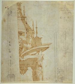 Architekturstudien zum Katafalk von Francesco I. und nach dem vatikanischen Obelisken, Grotteske