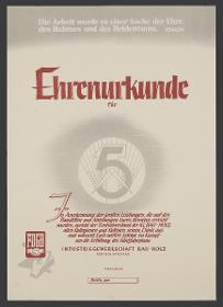 Ehrenurkunde für ... In Anerkennung der großen Leistungen, die auf den Baustellen...