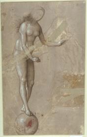 Allegorie der Fortuna (nackte junge Frau auf einer Kugel stehend)