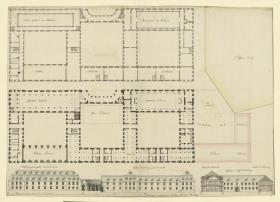 Grundriss und Aufriss der Nebengebäude der Würzburger Residenz