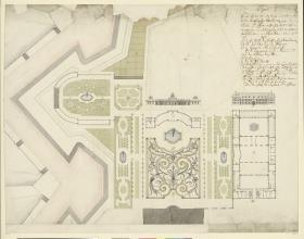 Würzburger Residenz, Grundriss Südgarten und Bastionanlage und Legende der Gebäude