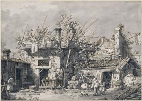 Capriccio mit Häusern an einer Freitreppe