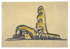 Potsdam, Einsteinturm, Oberservatorium und astrophysikalisches Institut. Skizze der Ansicht von Nordwesten - Perspektivansicht