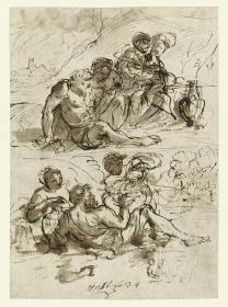Zwei Studien zu Lot mit seinen Töchtern (für den Palazzo Pamphilj in Nettuno bei Rom)