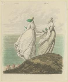Gallery of Fashion, Fig. 151, 152: Bathing Place. Morning Dresses