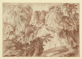 Einsame Figur vor schroffer Felslandschaft