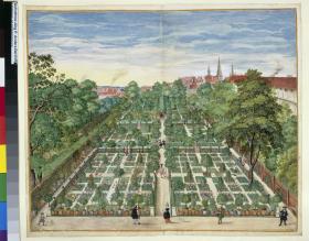 Der Barockgarten des Bürgermeisters Caspar Anckelmann in Hamburg, aus "Horti Anckelmanniani", Tom. I [II nicht nachgewiesen], Bll. 2v/3r