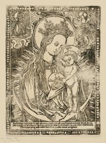 Madonna mit Kind in der Glorie mit Weltkugel, oben Gottvater und der Hl. Geist