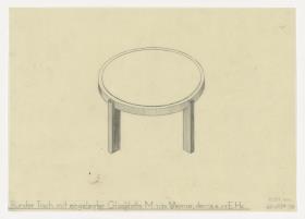 Runder Tisch mit eingelegter Glasplatte (Möbelentwürfe, Tische)