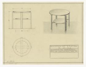 Rauchtisch mit zwei Platten, Schnitt, Ansicht und Grundriss (Möbelentwürfe, Tische)