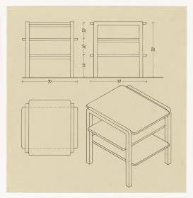 Teetisch, mit zwei Platten, Schnitte, Grundriss und Ansicht (Möbelentwürfe, Tische)