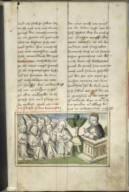 Katharina predigt den Karthäusermönchen. Raimund, Das Leben der Hl. Katharina von Siena (geschrieben von der Nonne Elisabeth Warüssin)