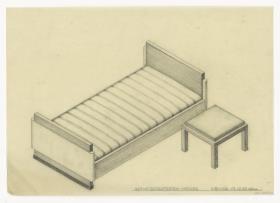 Bett mit Hocker (Möbelentwürfe, Betten)