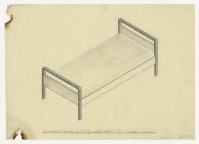 Typenbett, Modell 9, isometrische Darstellung (Möbelentwürfe, Betten)